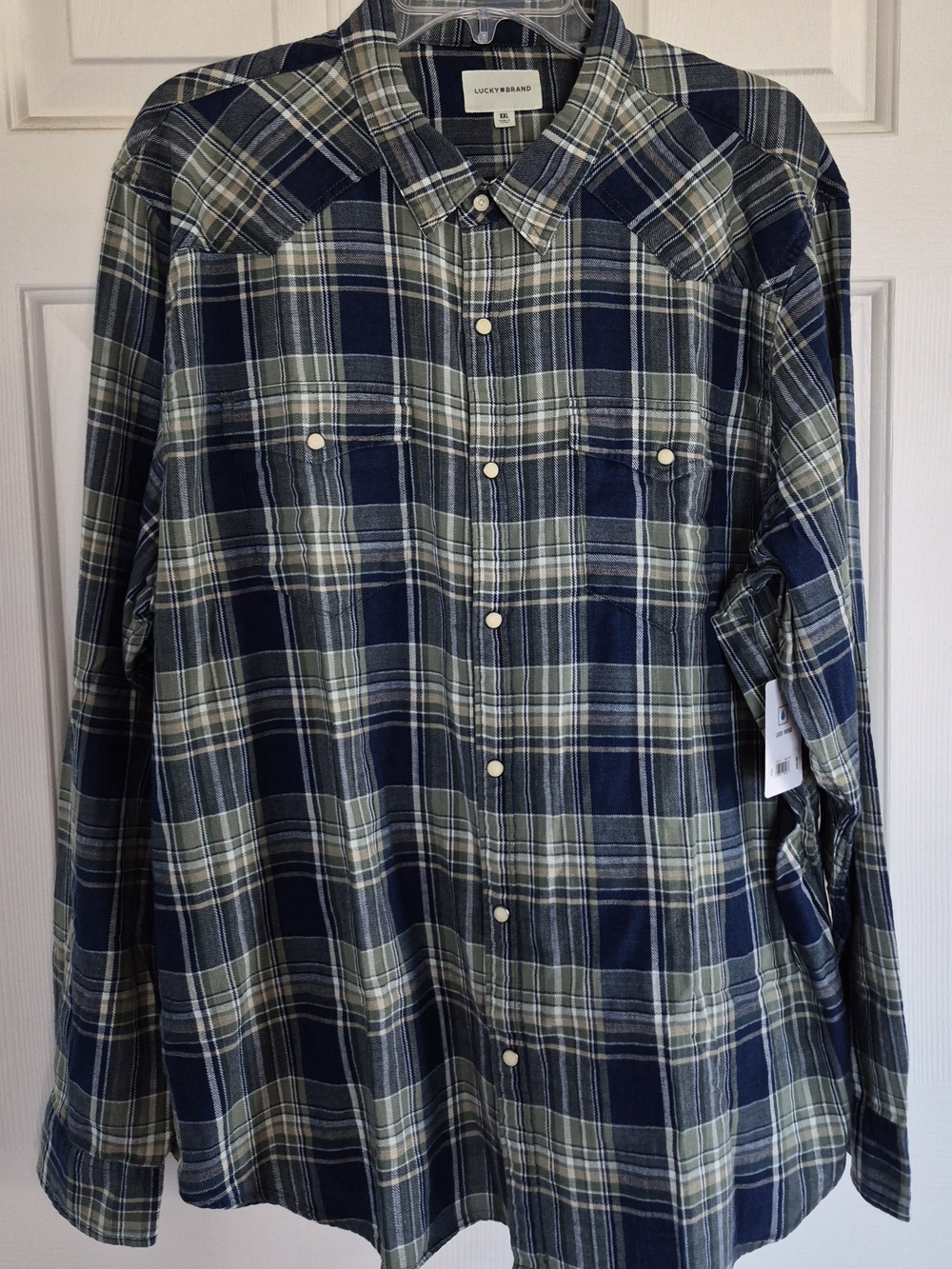 Lucky Brand Men's Green & Navy Plaid Western Button-Up Shirt XXL